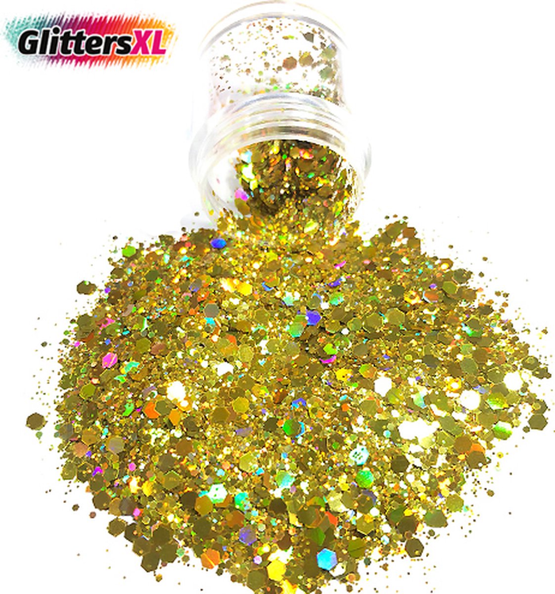 GlittersXL - Chunky Glitters (Goud) (Volume 8g) [Festival Makeup Gezicht Lichaam - Face Body Glitter - Biologisch afbreekbaar - Versiering Dames Volwassen Kinderen]